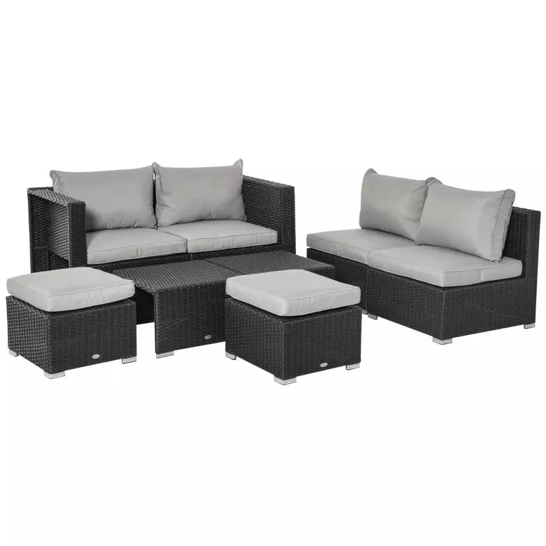 6 Seater Rattan Sofa Set - Space-Saving Sofa, Chairs & Table