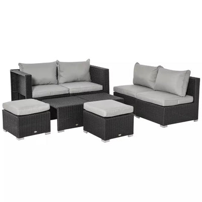 6 Seater Rattan Sofa Set - Space-Saving Sofa, Chairs & Table Outsunny