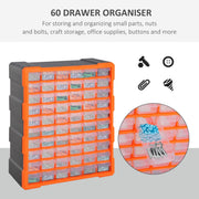Small Parts Organiser, Wall Mountable, 60 Drawers Durhand