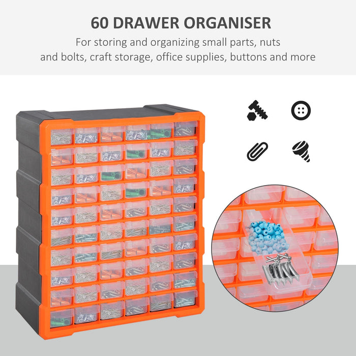 Small Parts Organiser, Wall Mountable, 60 Drawers