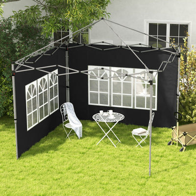 Outsunny Gazebo Side Panels, Sides Replacement with Window for 3x3(m) or 3x4m Pop Up Gazebo, 2 Pack, Black Outsunny