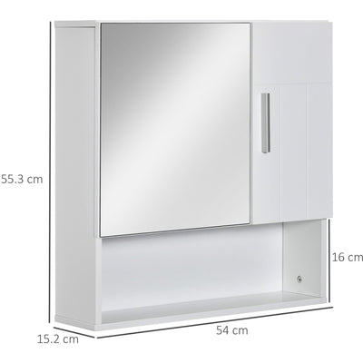 White Wall Mounted Bathroom Mirror Cabinet, Double Doors Kleankin