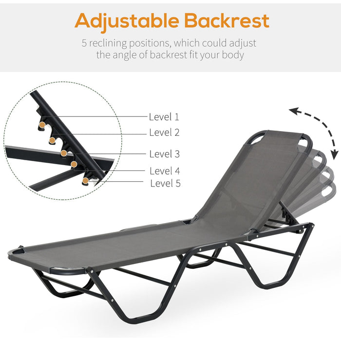 Sun Lounger Relaxer, 5-Position Backrest, Lightweight