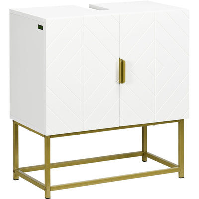 Elegent White Under Sink Bathroom Vanity Unit With Gold Legs Kleankin