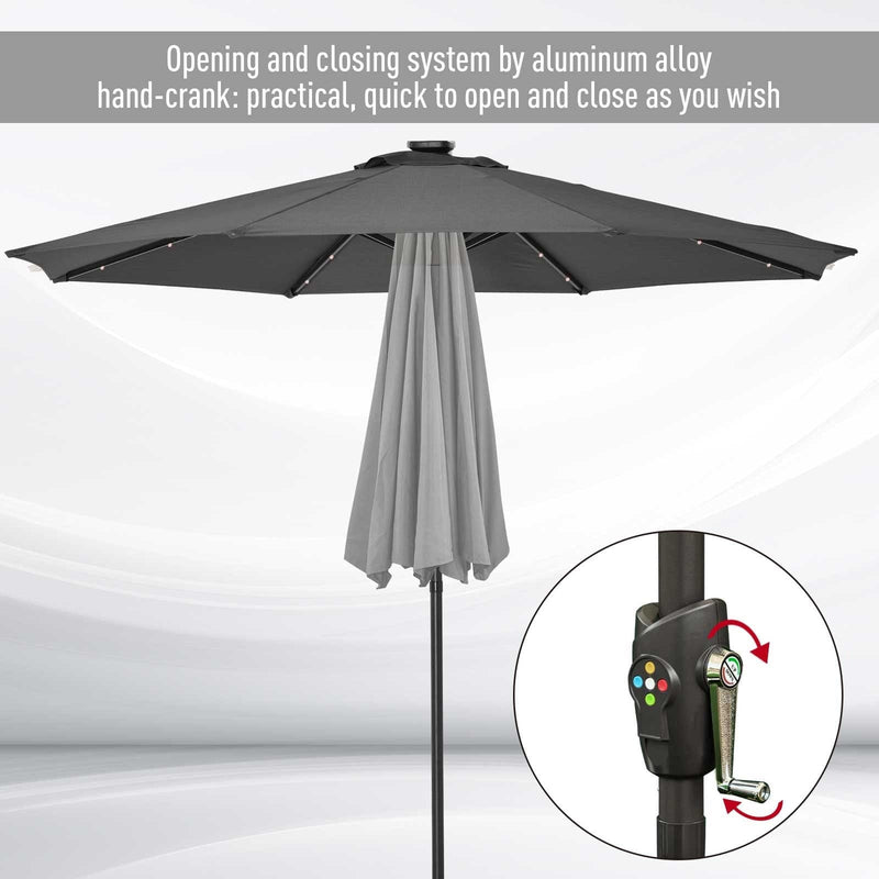 2.7m Garden Umbrella With Lights, Tilt, Crank