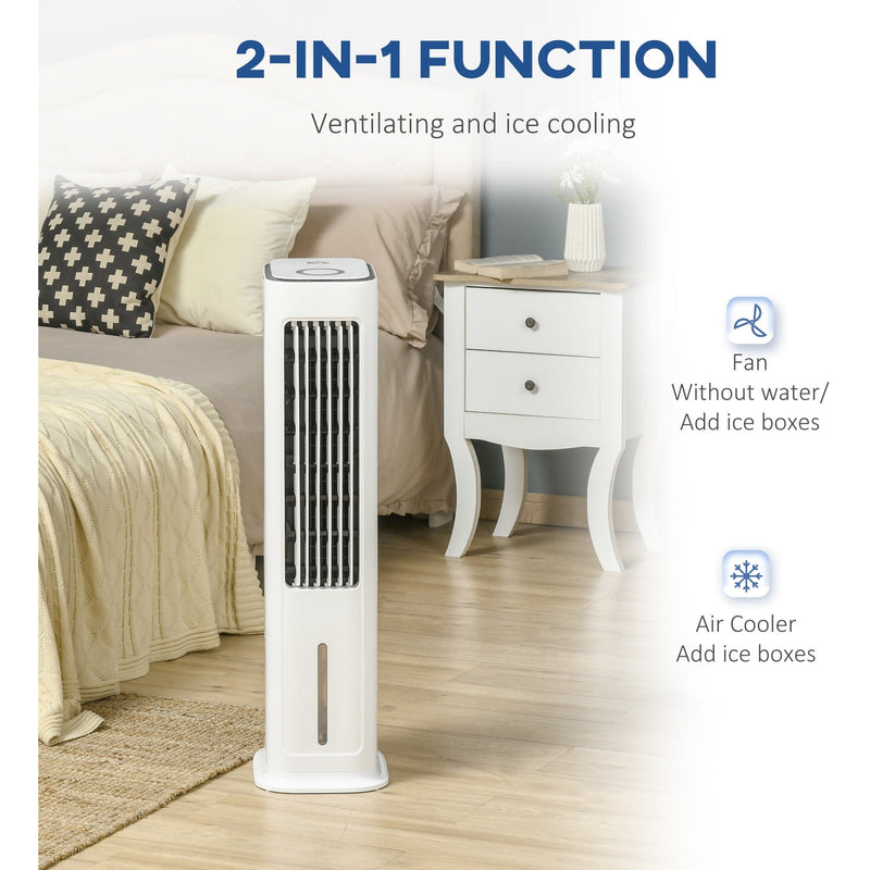 HOMCOM Evaporative Air Cooler, Oscillating Ice Cooling Fan with 3 Modes, 3 Speeds, Remote Control, Timer, and Oscillation, White Homcom