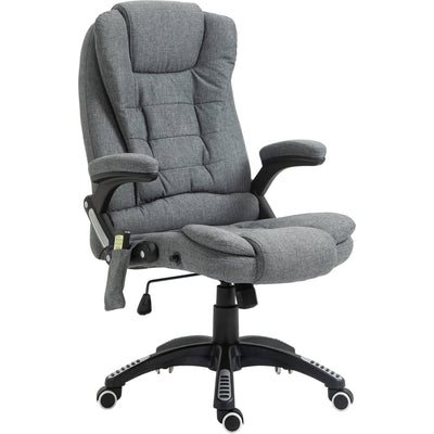 Heated Massaging Recliner Chair - Grey Linen Feel Fabric Vinsetto