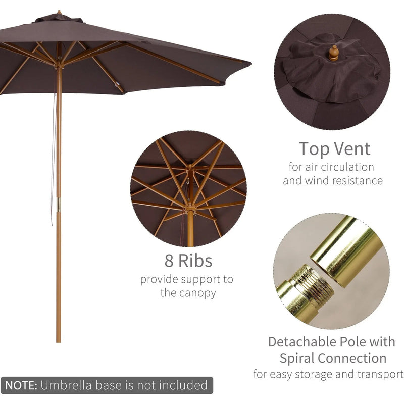 3m Bamboo Patio Umbrella, Coffee Outsunny