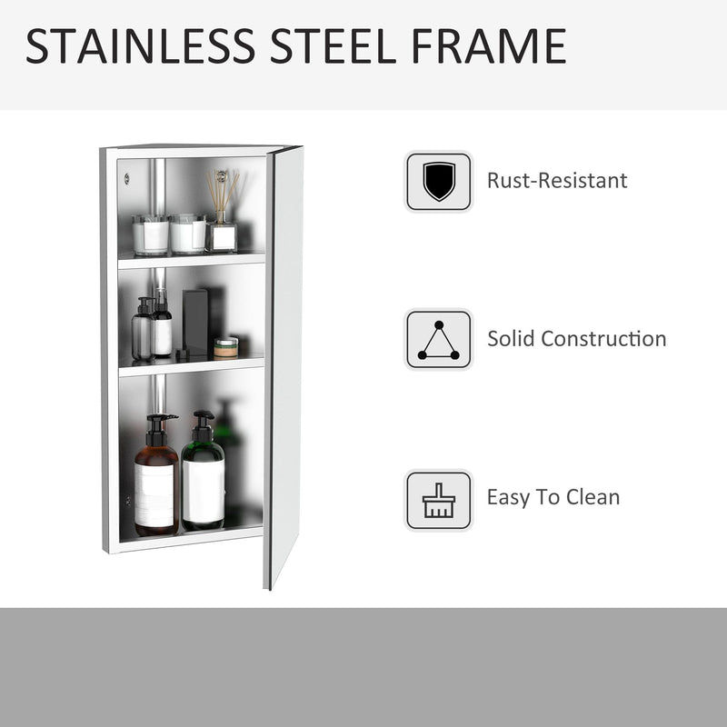 Corner Bathroom Mirror Cabinet, Stainless Steel
