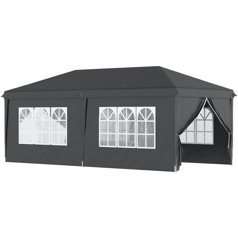 3m x 6m Pop Up Gazebo With Sides, Water & UV-Resistant, Black