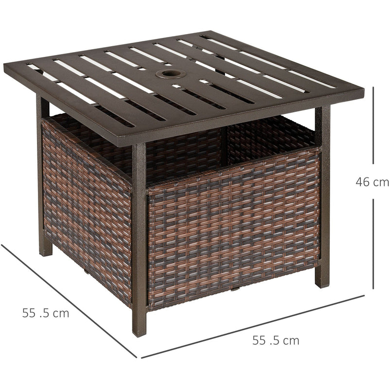 Rattan Patio Coffee Table With Umbrella Hole, Brown