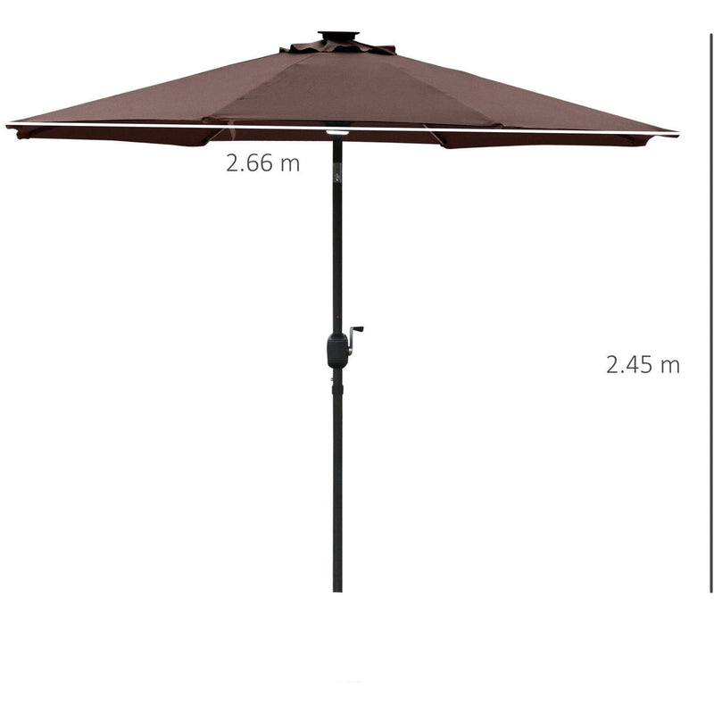 2.7m Garden Parasol With Lights, Tilt, Crank, Summer Shade