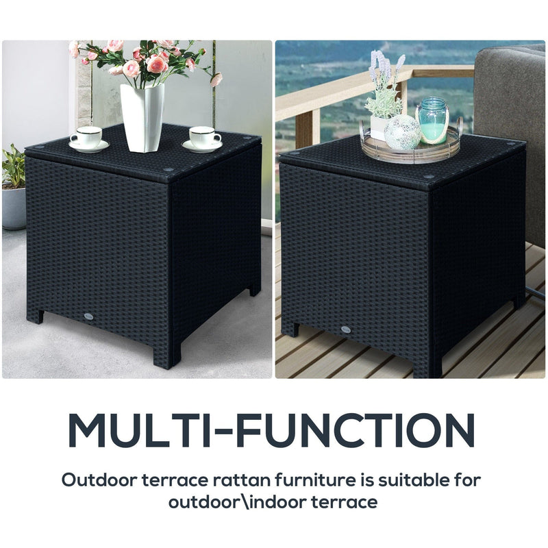 Stylish Rattan Side Table with Tempered Glass Top