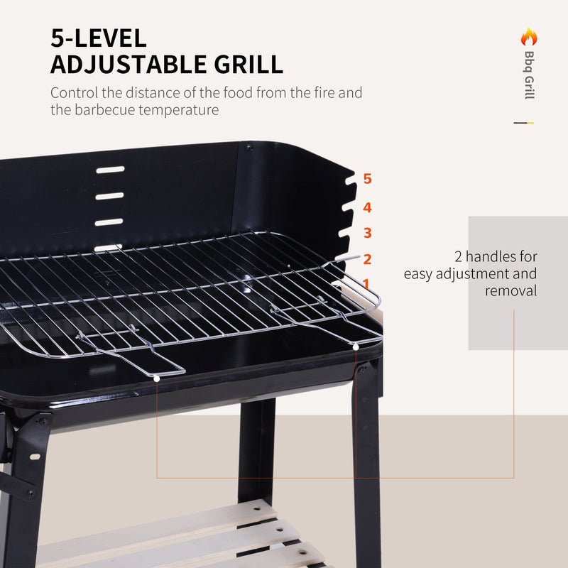 Charcoal Trolley BBQ with Side Trays, Storage