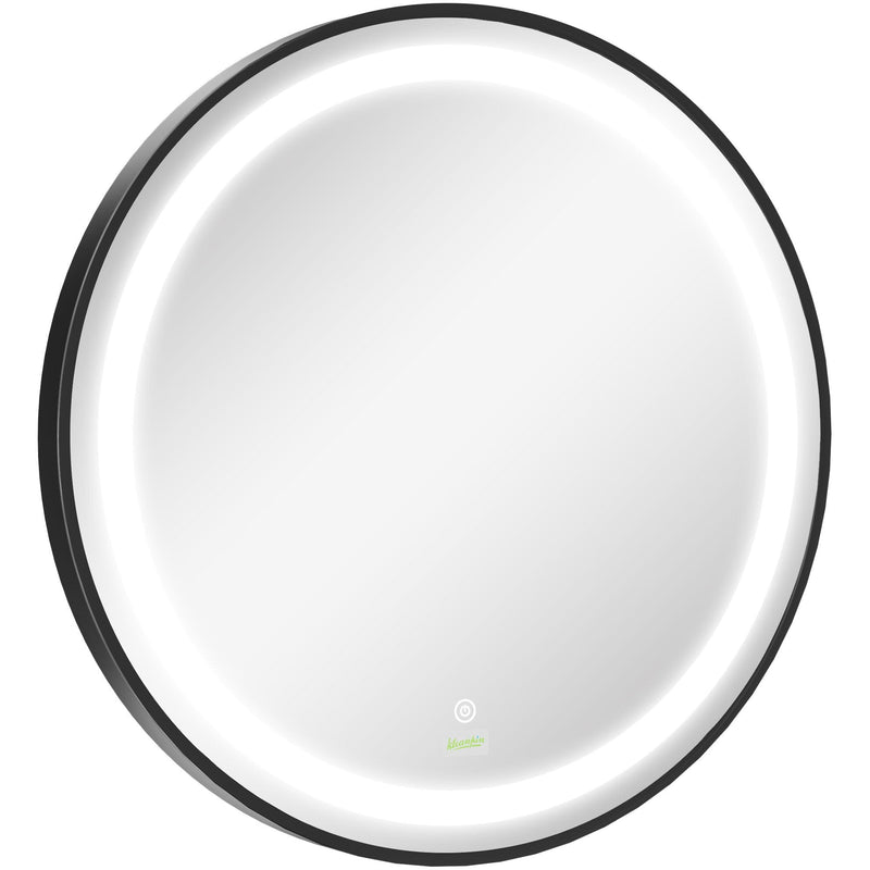Round LED Wall Mounted Bathroom Mirror, 60cm, Black