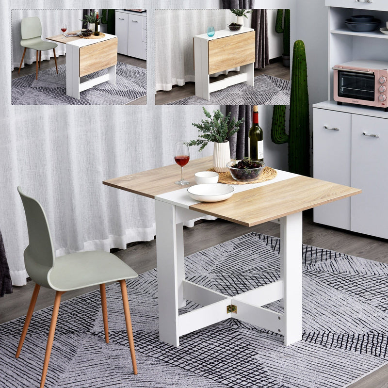 Drop Leaf Dining Table For Small Spaces, Oak and White