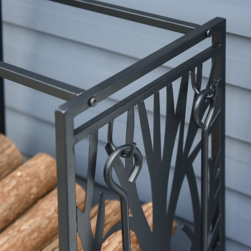 Log Holder For Fireplace, Wood Stacker, 4 Tools, Black