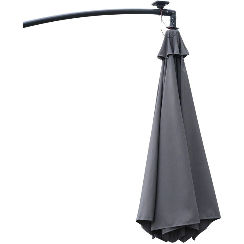 3m Banana Cantilever Patio Umbrella With Lights, Cross Base