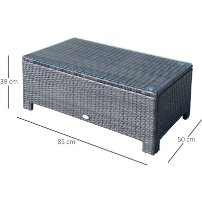Rattan Coffee Table with Tempered Glass Top & Iron Frame Outsunny