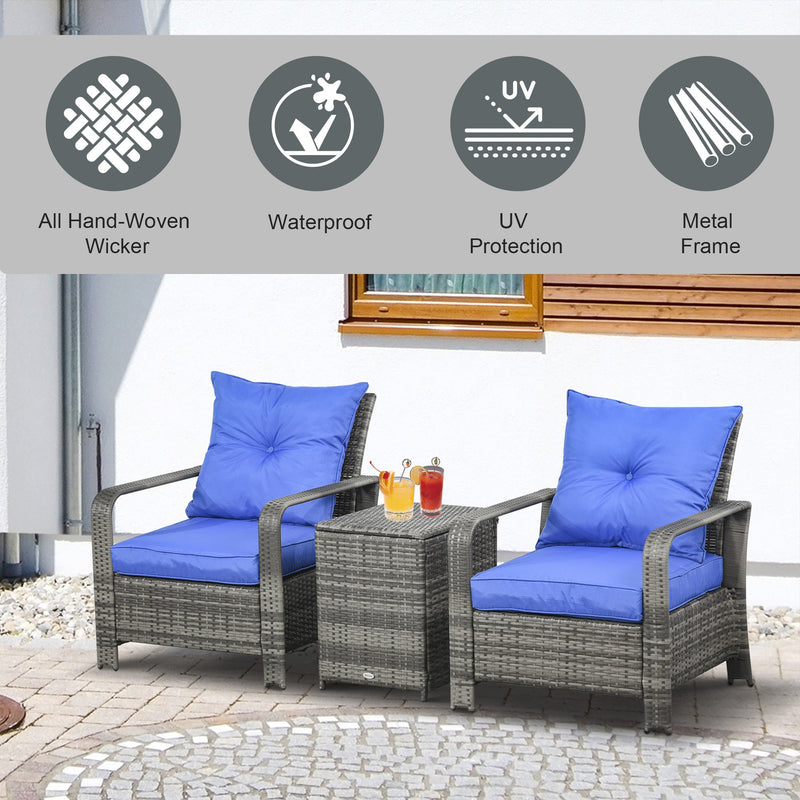 3 Piece Outdoor Rattan Bistro Set - Grey