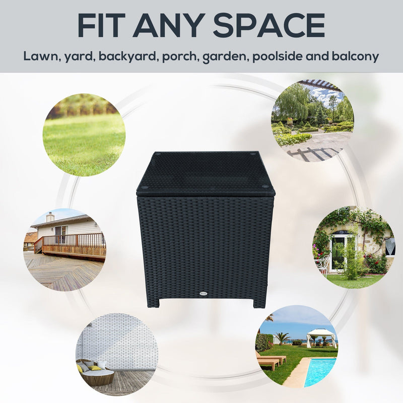 Stylish Rattan Side Table with Tempered Glass Top