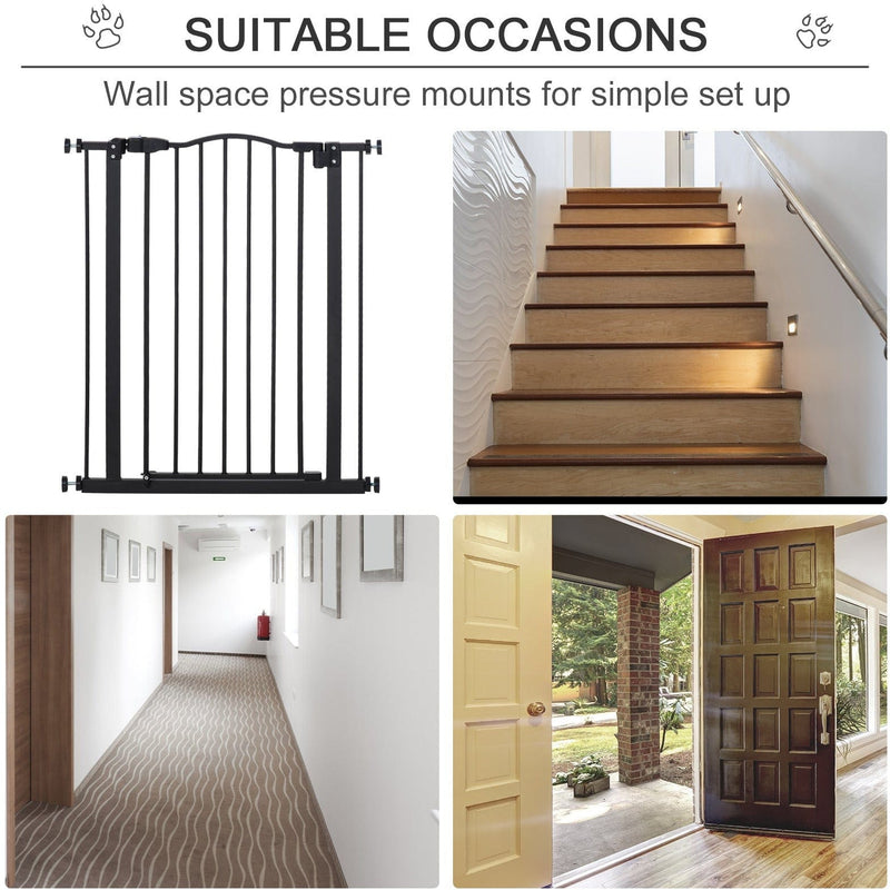 Safety Gate For Stairs, Auto-Close Door, 74-84cm, Black