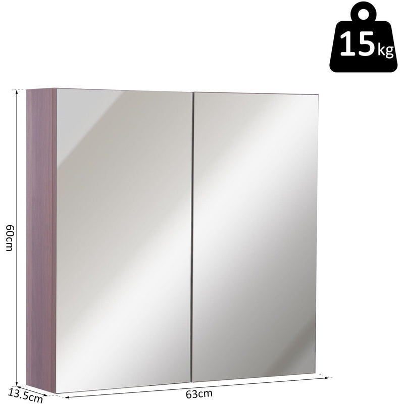 Bathroom Cabinet With Mirror, 63W x 13.5D x 60H cm, Walnut