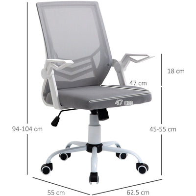 Grey Mesh Swivel Office Chair, Lumbar Support, Flip-Up Arms Homcom