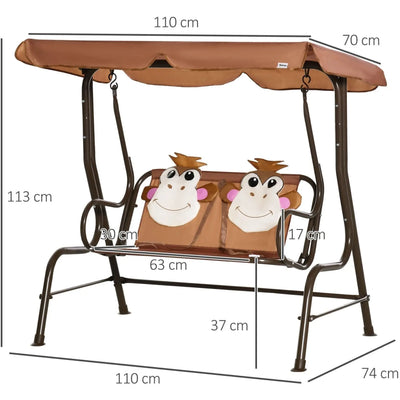 2 Seat Kids Canopy Swing Chair Outsunny