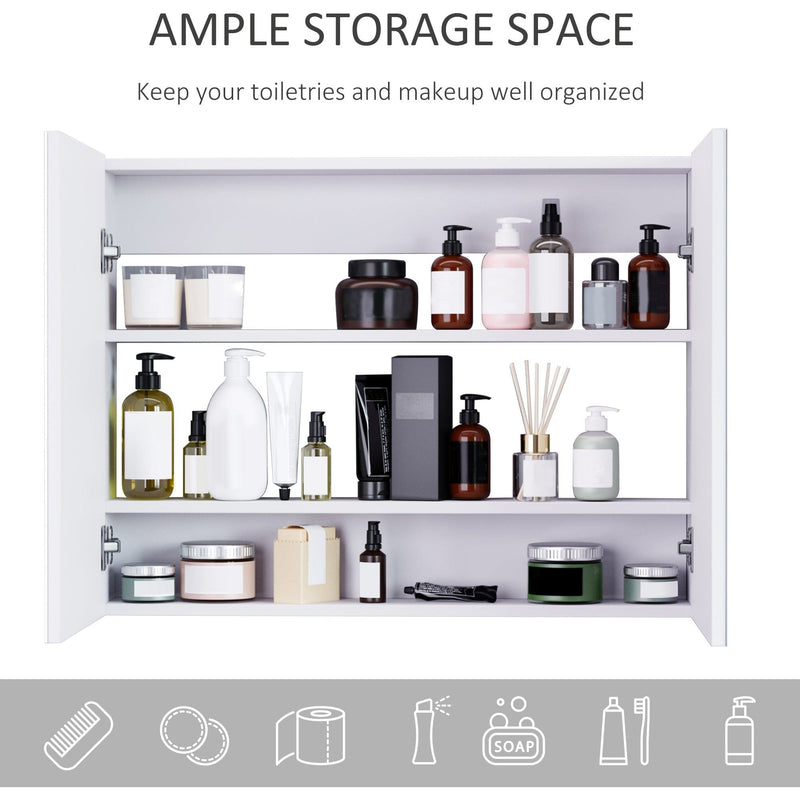 Wall Mounted Mirror Cabinet, Double Doors, L80 x H60 x D15cm