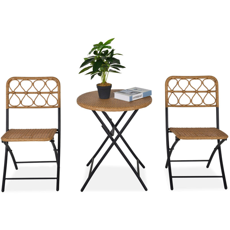 3pc Rattan Bistro Set with Folding Table & Chairs