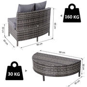 4 Seater Half Moon Rattan Sofa & Table Set, Grey Outsunny