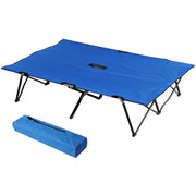 Outsunny Double Camping Cot Foldable Sunbed Outdoor Patio Sleeping Bed Super Light w/ Carr Bag (Blue) Outsunny