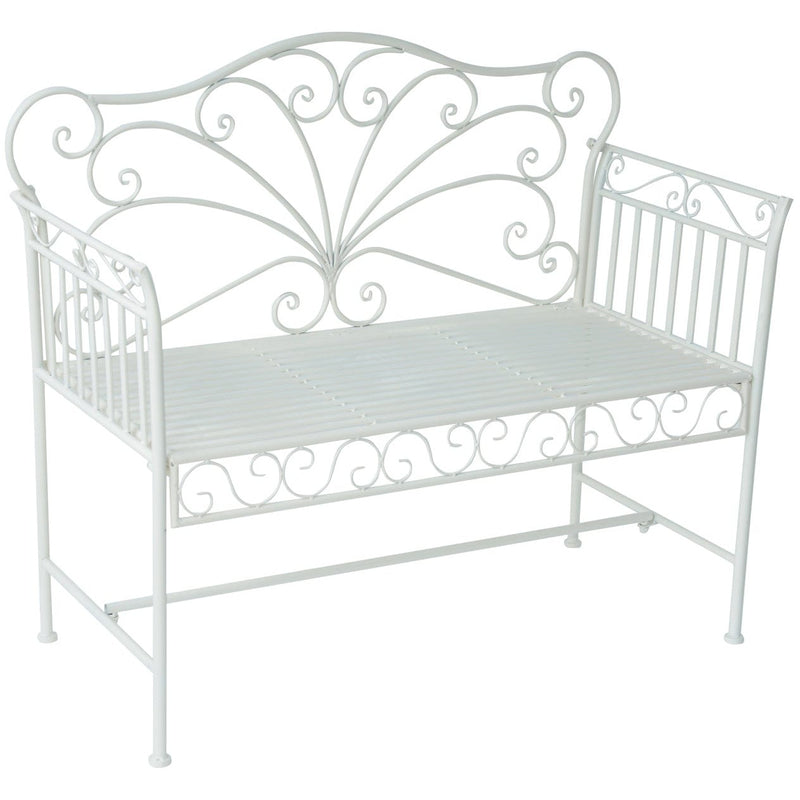 Outsunny Garden 2 Seater Metal Bench Park Seating Outdoor Furniture Chair w/ Decorative Backrest White Outsunny