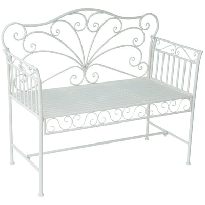 Outsunny Garden 2 Seater Metal Bench Park Seating Outdoor Furniture Chair w/ Decorative Backrest White Outsunny