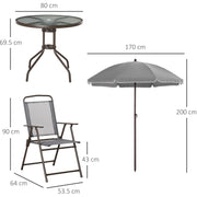 4 Seater Garden Dining Set with Parasol, Grey Outsunny