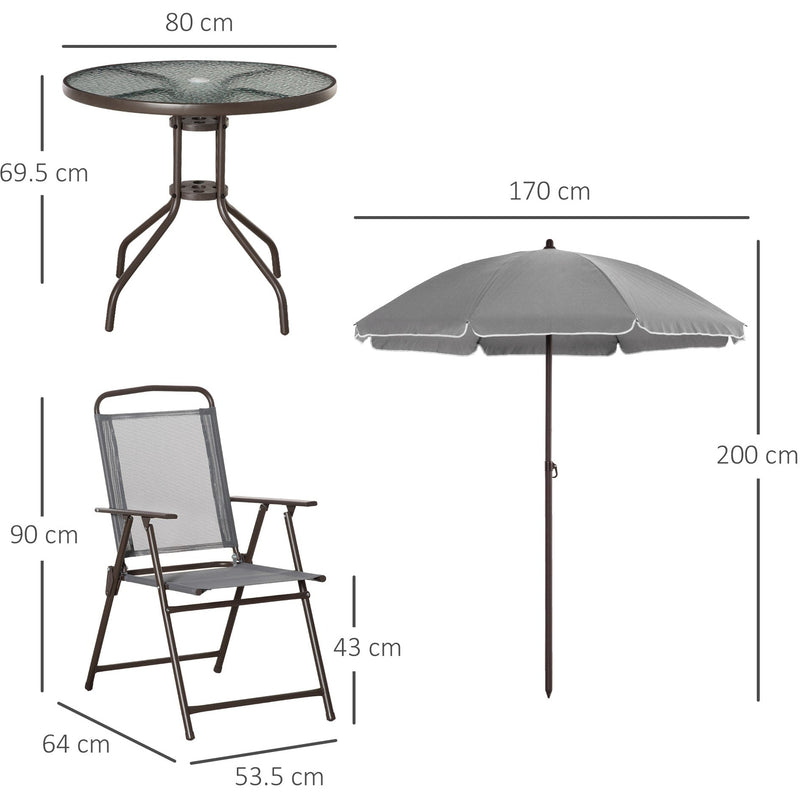 4 Seater Garden Dining Set with Parasol, Grey Outsunny