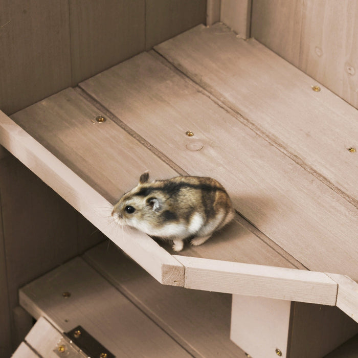 Wooden 3 Tier Hamster Cage, Natural Wood