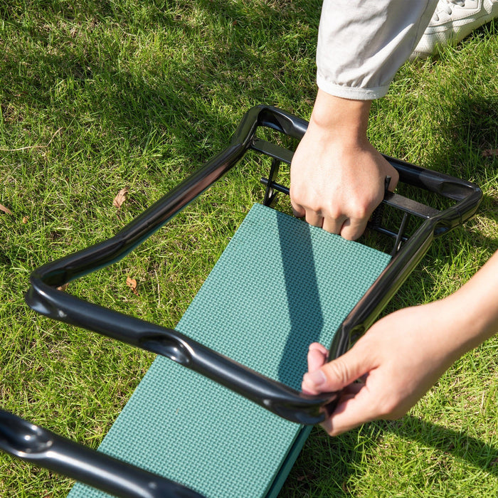 Foldable Garden Seat with Kneeling Pad Bench - Green