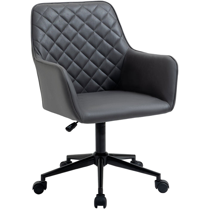 Grey Office Chair With Wheels, Faux Leather, Diamond Back