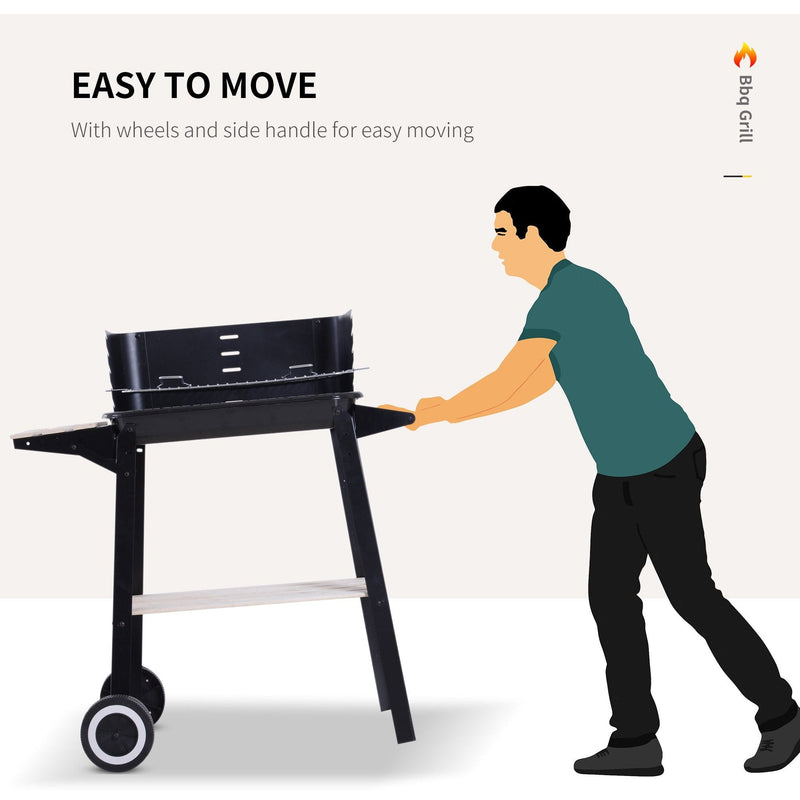 Charcoal Trolley BBQ with Side Trays, Storage