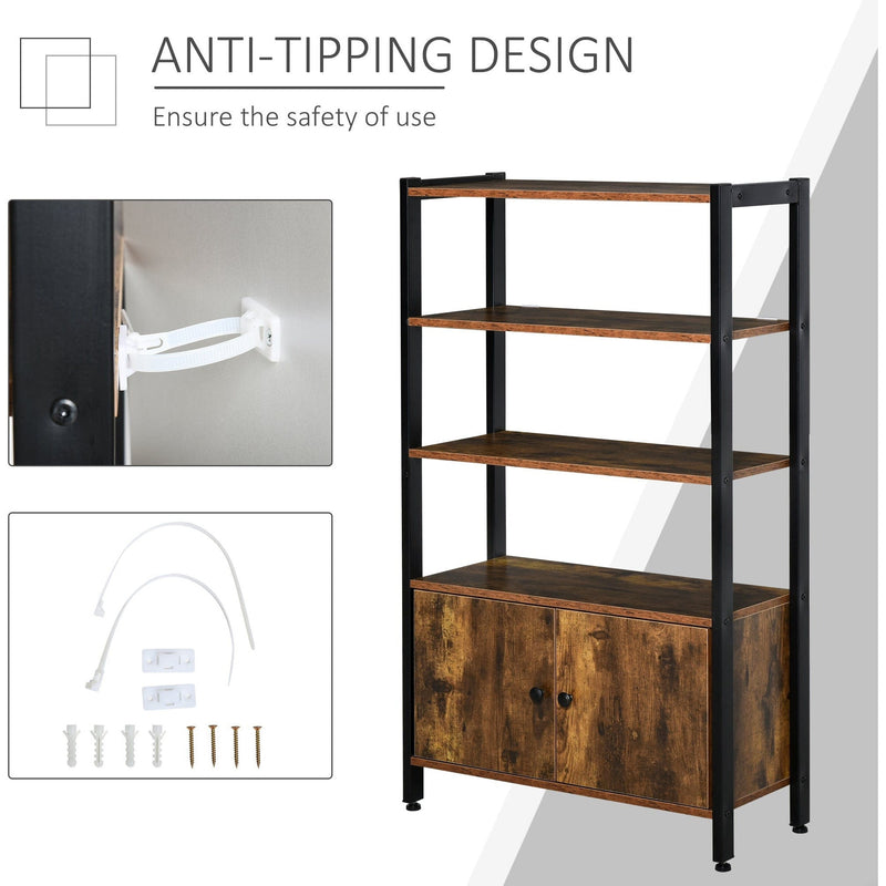 3 Tier Industrial Bookshelf, Rustic Brown, Storage Cabinet