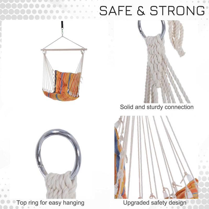 Outdoor Cushioned Hammock Chair, Wooden, Cotton Cloth