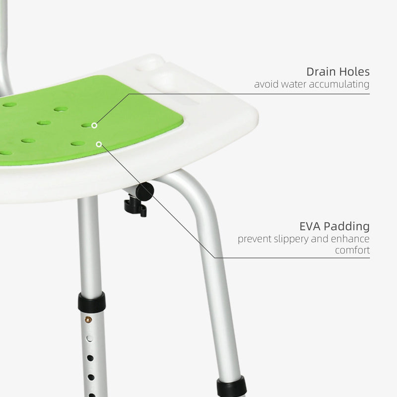 6-Level Adjustable Shower Stool with Backrest - Green