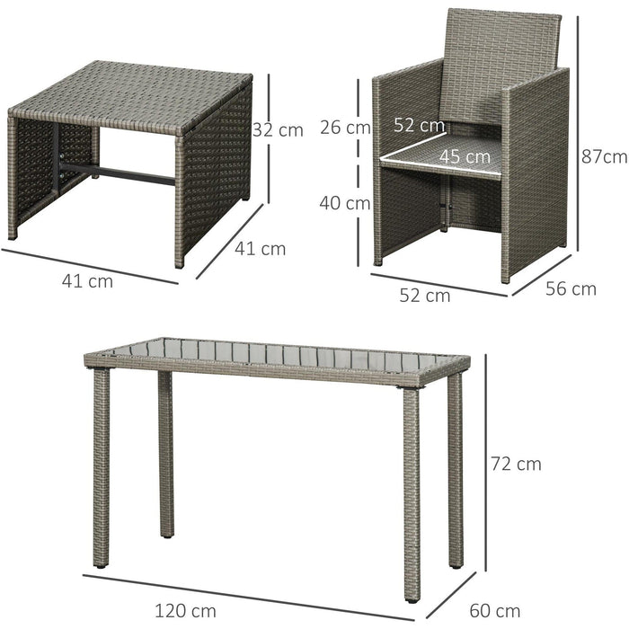 Rattan Dining Set with Table, Chairs & Footstools