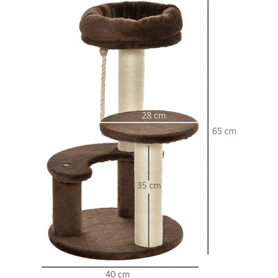 65cm Cat Tree, 2 Perch, Sisal Scratching Posts, Playhouse Pawhut