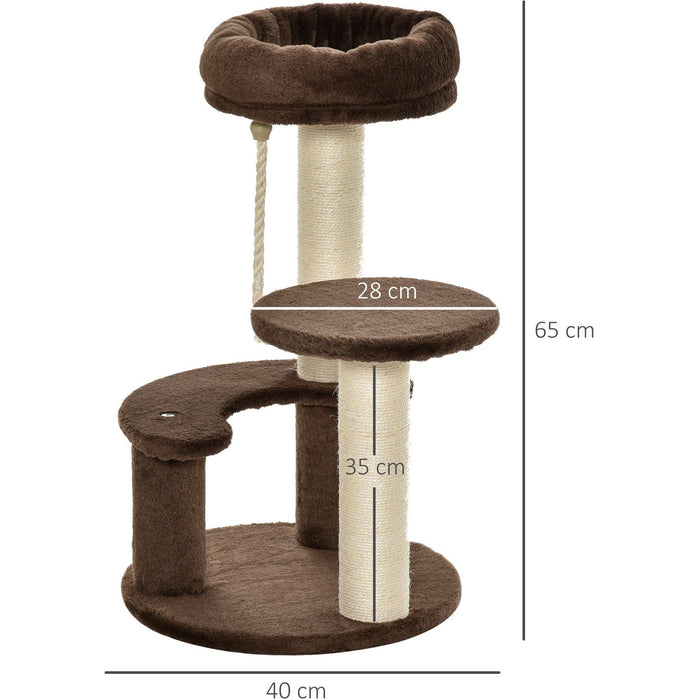 65cm Cat Tree, 2 Perch, Sisal Scratching Posts, Playhouse