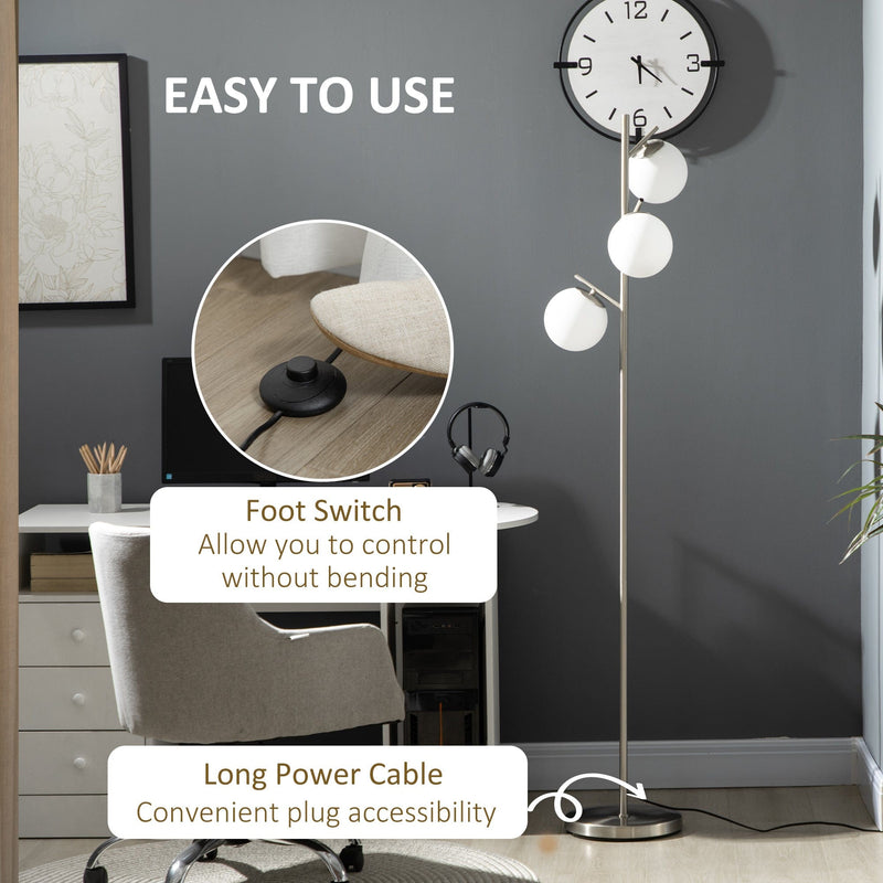 Silver 3-Light Tree Floor Lamp: Globe Shades
