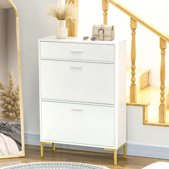 HOMCOM White Shoe Cabinet For Hallway