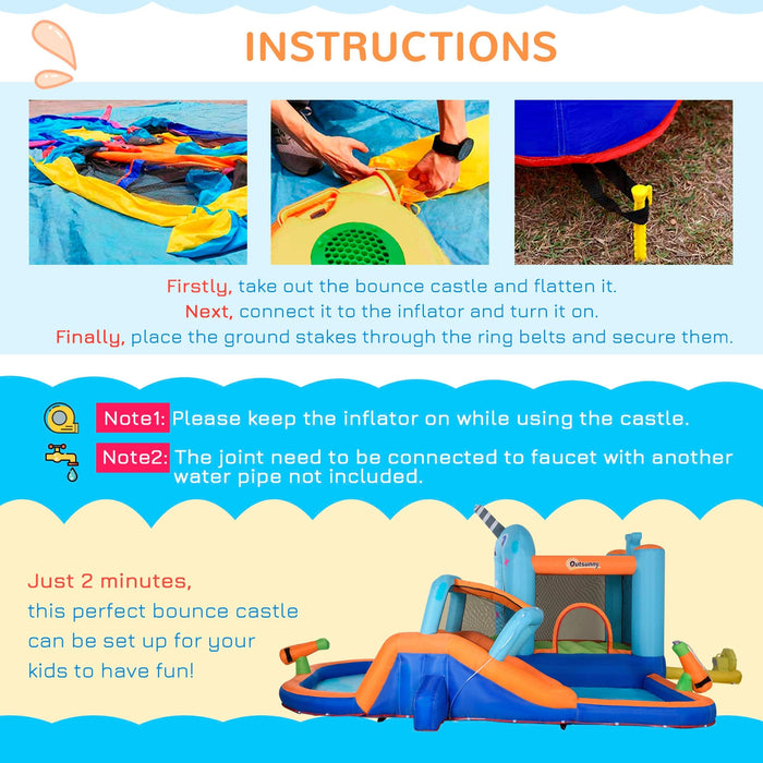 5-in-1 Narwhal Style Kids Bouncy Castle Water Park, Ages 3-8